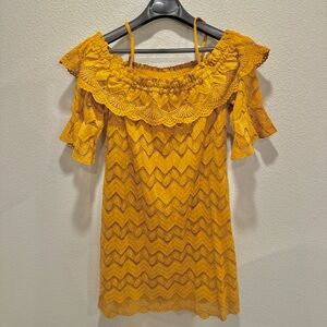 Chelsea & Violet Off-The-Shoulder Lace Dress — Size L — Great Condition 🌼💛☀️